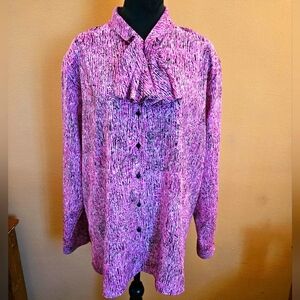 Worthington Pink and Purple Patterned Vintage Button Down Blouse